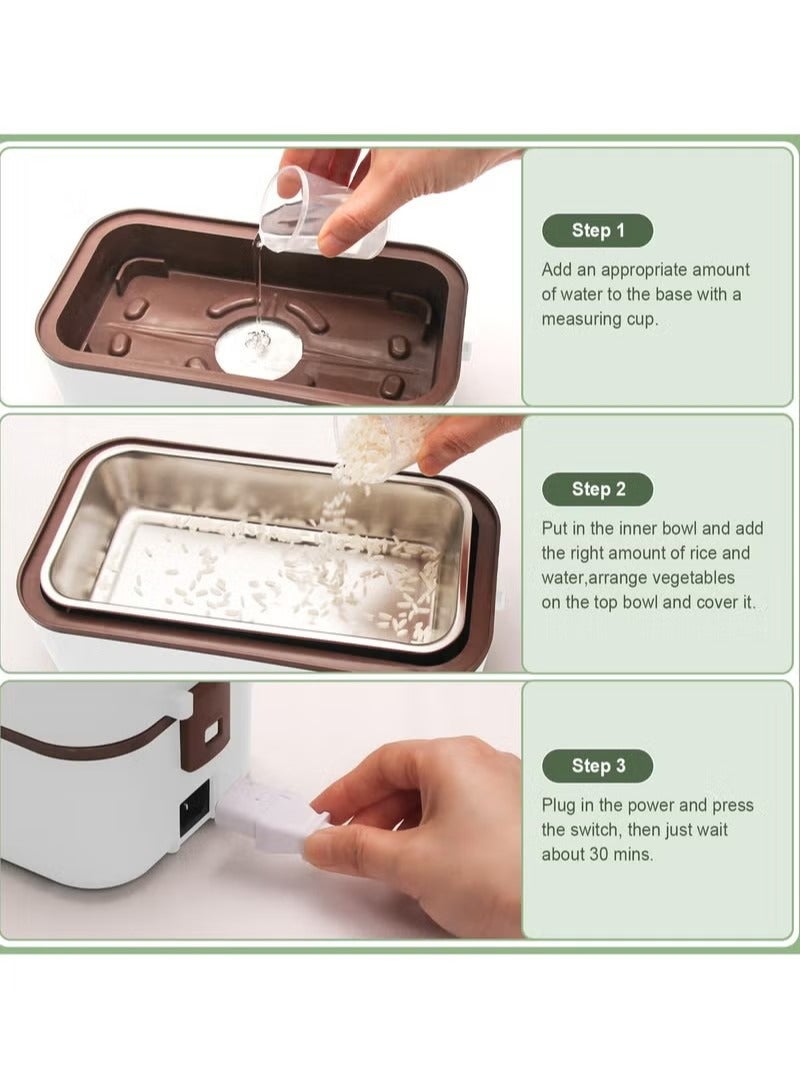 GUDOO 2-Layer Portable Electric Food Heater Lunch Box Mini Removable 304 Stainless Steel 220v Food Heater White 800ml - Image 5