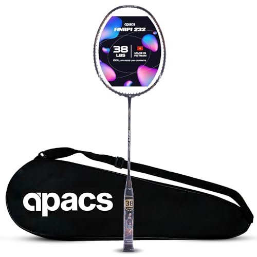 Apacs Finapi 232 (Unstrung, 38 LBS Max Tension) Made in Vietnam | 100% Japanese Graphite | High Modulus | High Power Badminton Racket with Free Full Cover | G1-4 1/4 inches (Grey) - Image 1