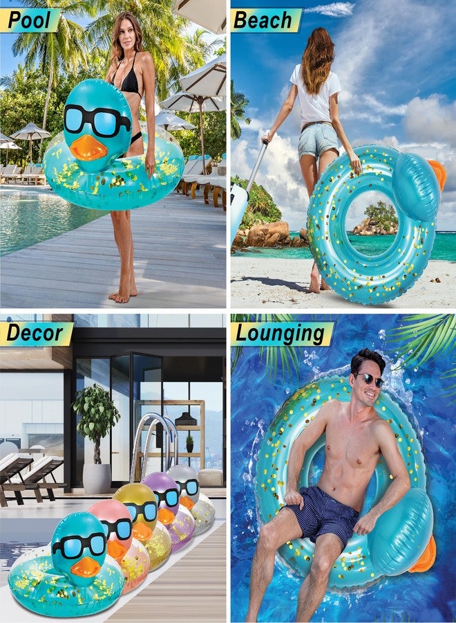 POZA Inflatable Duck Pool Float Tube- Heavy Duty Vinyl UV Resistant Confetti Pool Duck Floatie, Animal Pool Float Swim Ring Pool Inflatables for Kids and Adults for Beach, Party, Vacation - Blue Gold - Image 3