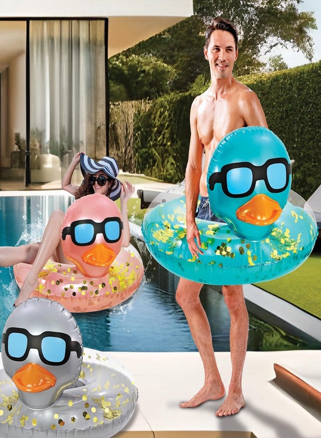 POZA Inflatable Duck Pool Float Tube- Heavy Duty Vinyl UV Resistant Confetti Pool Duck Floatie, Animal Pool Float Swim Ring Pool Inflatables for Kids and Adults for Beach, Party, Vacation - Blue Gold - Image 5