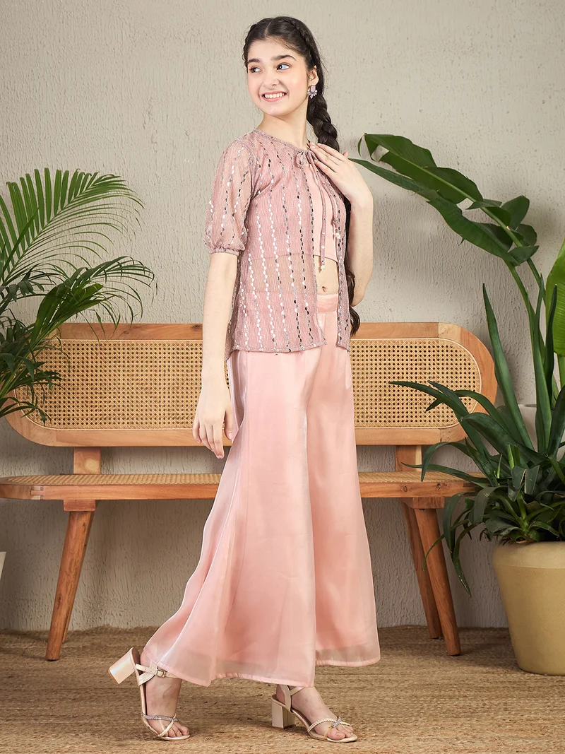 Cherry & Jerry Cherry & Jerry Woven Half sleeves Embellished Straight Clothing Set-Pink