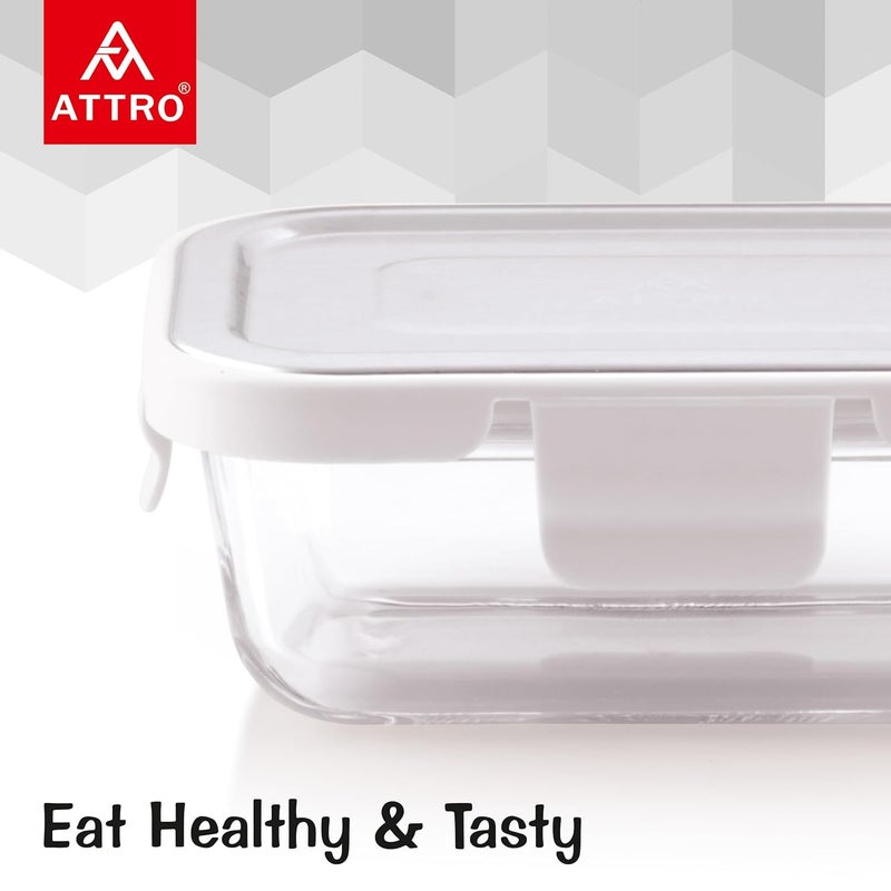 ATTRO Glassox Borosilicate Rectangular Glass Lunch Box with Stainless Steel Lid Food Storage Container Microwave Freezer Safe BPAFree FoodGrade 370ml - Image 5