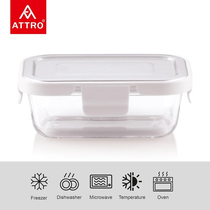 ATTRO Glassox Borosilicate Rectangular Glass Lunch Box with Stainless Steel Lid Food Storage Container Microwave Freezer Safe BPAFree FoodGrade 370ml - Image 3