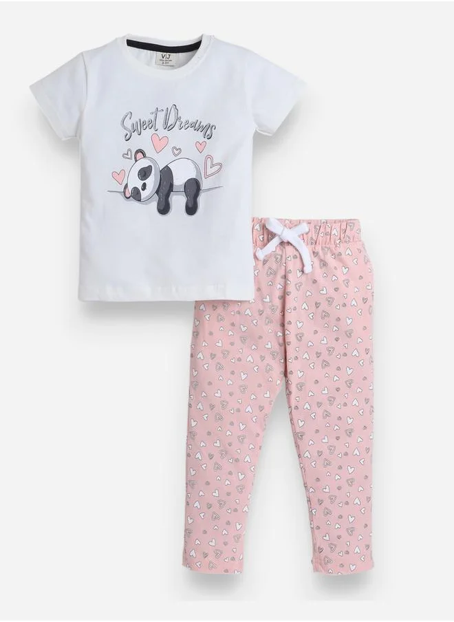 victor and jane Graphic Print T-Shirt and All-Over Printed Pyjama Set