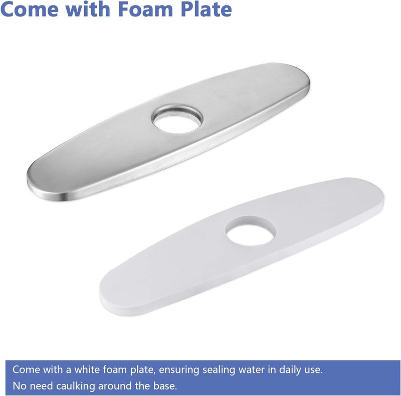 WEWE Escutcheon Plate, Brushed Nickel Faucet Hole Cover Stainless Steel deck plate for 1 or 3 Hole Kitchen Laundry Sink Faucet 10 inch base plate - Image 4