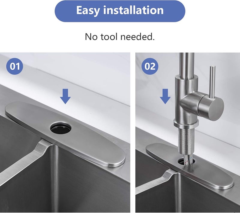WEWE Escutcheon Plate, Brushed Nickel Faucet Hole Cover Stainless Steel deck plate for 1 or 3 Hole Kitchen Laundry Sink Faucet 10 inch base plate - Image 5