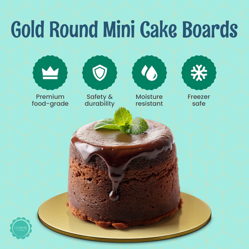 O'CREME Gold Round Mini Cake Boards â€“ 2-3/4 Inch Grease-Proof, Foil-Covered, Food Grade Cardboard for Cupcakes, Pastries, Desserts - Ideal for Wedding, Anniversary, Birthday Parties, 100 Count - Image 2