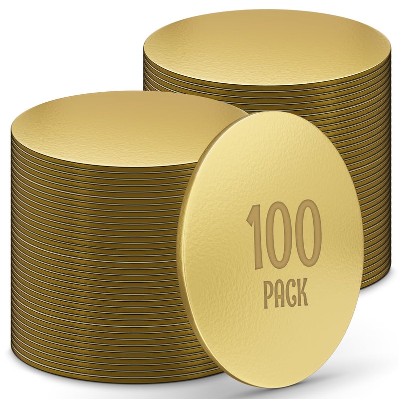 O'CREME Gold Round Mini Cake Boards â€“ 2-3/4 Inch Grease-Proof, Foil-Covered, Food Grade Cardboard for Cupcakes, Pastries, Desserts - Ideal for Wedding, Anniversary, Birthday Parties, 100 Count - Image 1