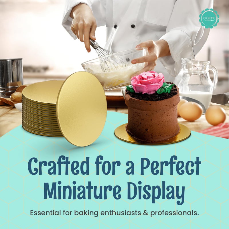 O'CREME Gold Round Mini Cake Boards â€“ 2-3/4 Inch Grease-Proof, Foil-Covered, Food Grade Cardboard for Cupcakes, Pastries, Desserts - Ideal for Wedding, Anniversary, Birthday Parties, 100 Count - Image 5