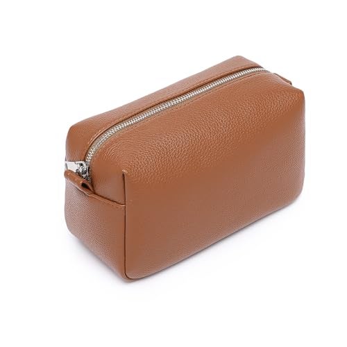 YONBEN PU leather Organizer Bag Lightweight Cosmetic Bag with Ring Clasp Perfect Travel Makeup Bag for Women Saddle BrownPU - Image 1