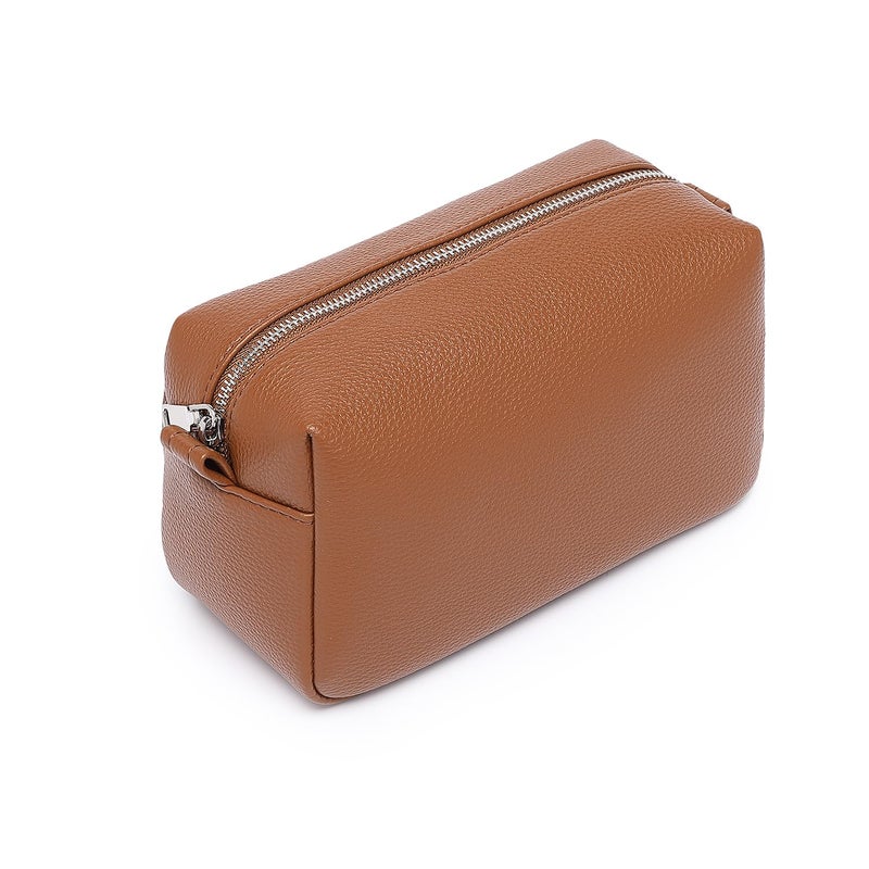 YONBEN PU leather Organizer Bag Lightweight Cosmetic Bag with Ring Clasp Perfect Travel Makeup Bag for Women Saddle BrownPU - Image 2