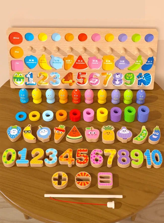ريوليو لعبة ألغاز خشبية 6 في 1 لتعليم الحروف والأرقام والأشكال للأطفال الصغار، لعبة صيد الحلقات، العد والفرز، ألعاب تعليمية. - Image 2