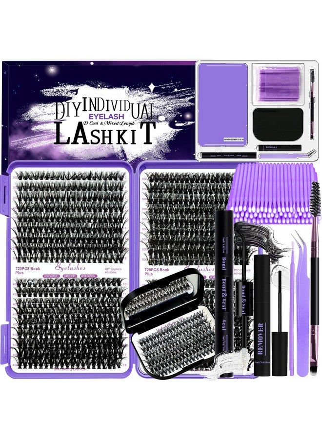 DNSGOOR DIY Lash Extension Kit 840Pcs D Curl Individual Lash Clusters Eyelashes Extension Set with Mirror Lash Storage Box Lash Bond&Seal Glue Remover Tweezers Lash Brush Applicator - Image 1