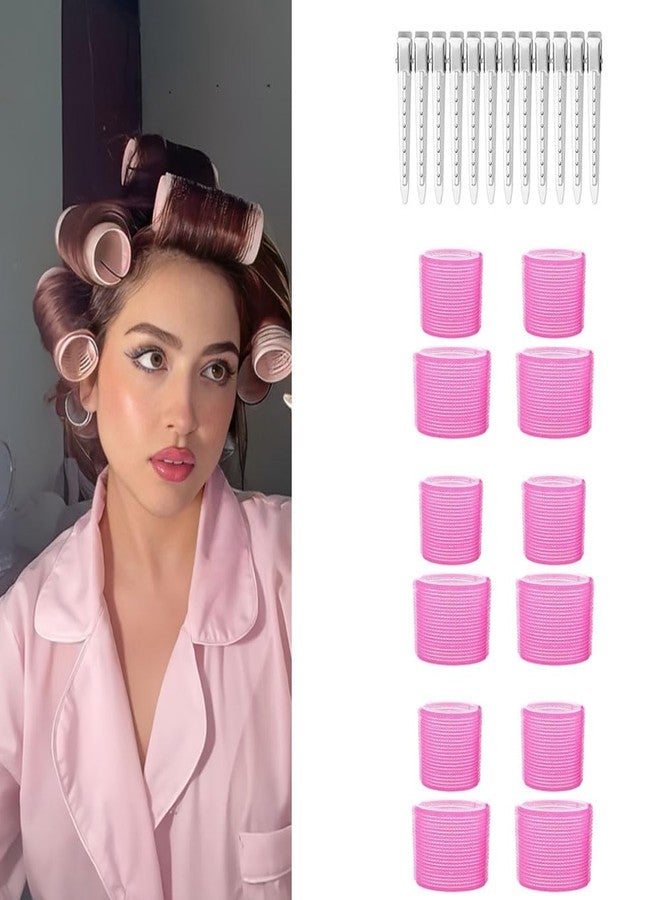 BLUSHIA Hair Rollers, 12 Pcs Set with 6Pcs Large & 6Pcs Medium Self Grip Salon Hairdressing Curlers with 12Pcs section clip (24 Pcs Set) - Image 1