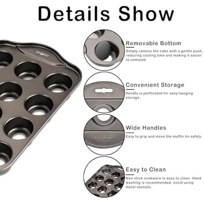 صواني الكعك 12 كوب قوالب كعكة للخبز قالب تشيز كيك صغير مع علبة كب كيك قاعدة قابلة للإزالة صينية الكعك غير اللاصقة قوالب جيلي لطيف تارت كيشي قالب كعكة لعيد ميلاد - Image 4