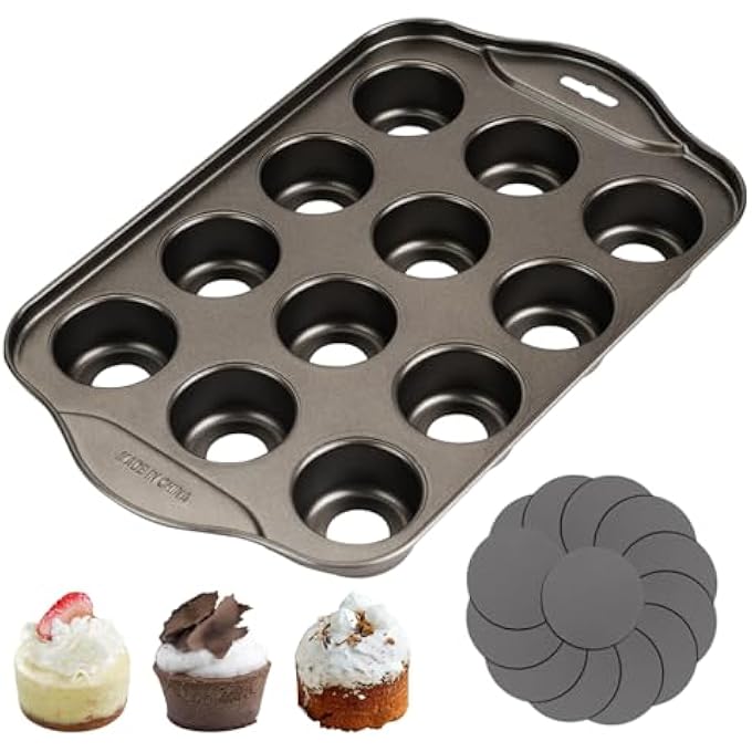 صواني الكعك 12 كوب قوالب كعكة للخبز قالب تشيز كيك صغير مع علبة كب كيك قاعدة قابلة للإزالة صينية الكعك غير اللاصقة قوالب جيلي لطيف تارت كيشي قالب كعكة لعيد ميلاد - Image 1