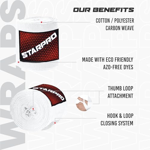 Starpro Boxing Hand Wraps 2.5m & 4.5m – Mexican Style Wrist Wraps with Thumb Loop – Elastic Hand Wraps for Boxing Kickboxing MMA for Men & Women - Image 3