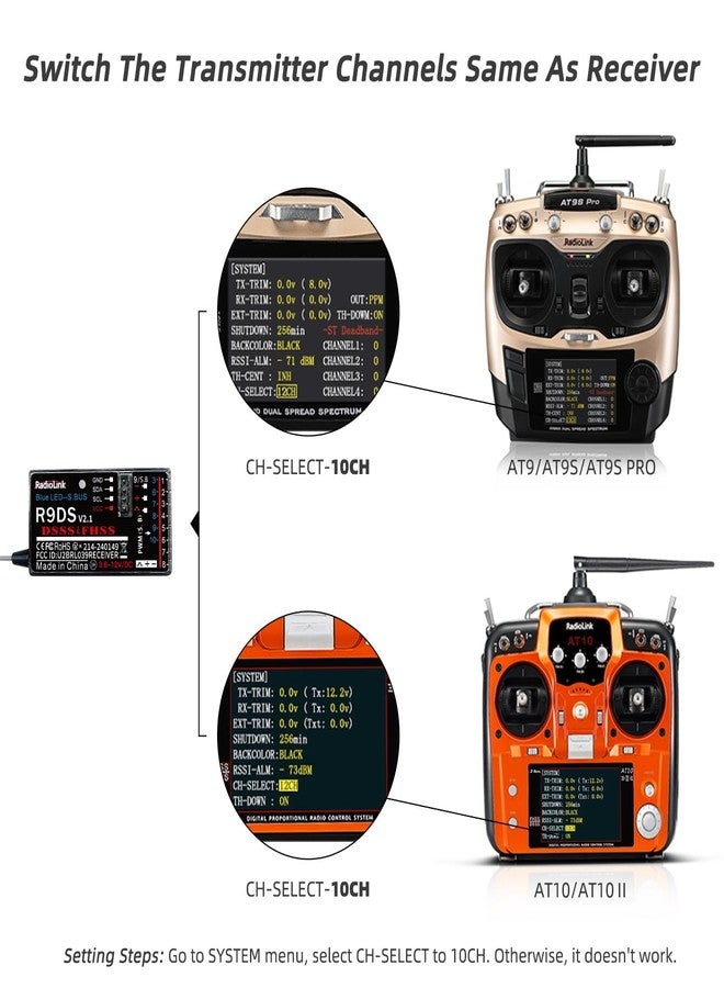 Radiolink R9DS 10 Channels 2.4GHz RC Receiver SBUS/PWM Long Range Control for Airplane/Car/Multirotors, Compatible with Transmitter AT9/AT9S/AT9S Pro/AT10II/AT10 - Image 5
