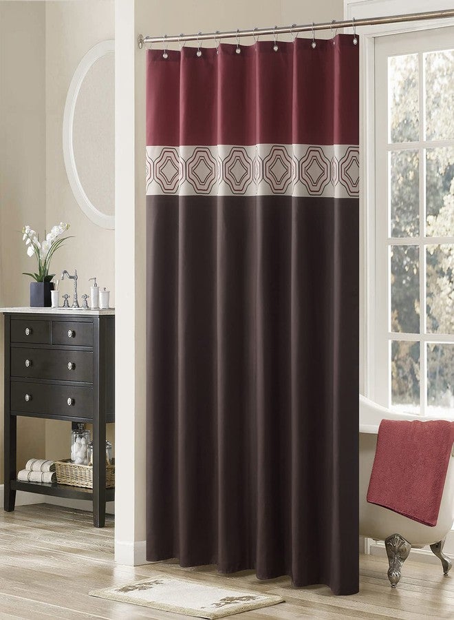 MVSUTA Margaret Printed Farmhouse Polyester Red Fabric Chocolate Vintage Burgundy Geometric Brown Contemporary Waterproof Shower Curtain for Bathroom,72" W x 72" H - Image 1