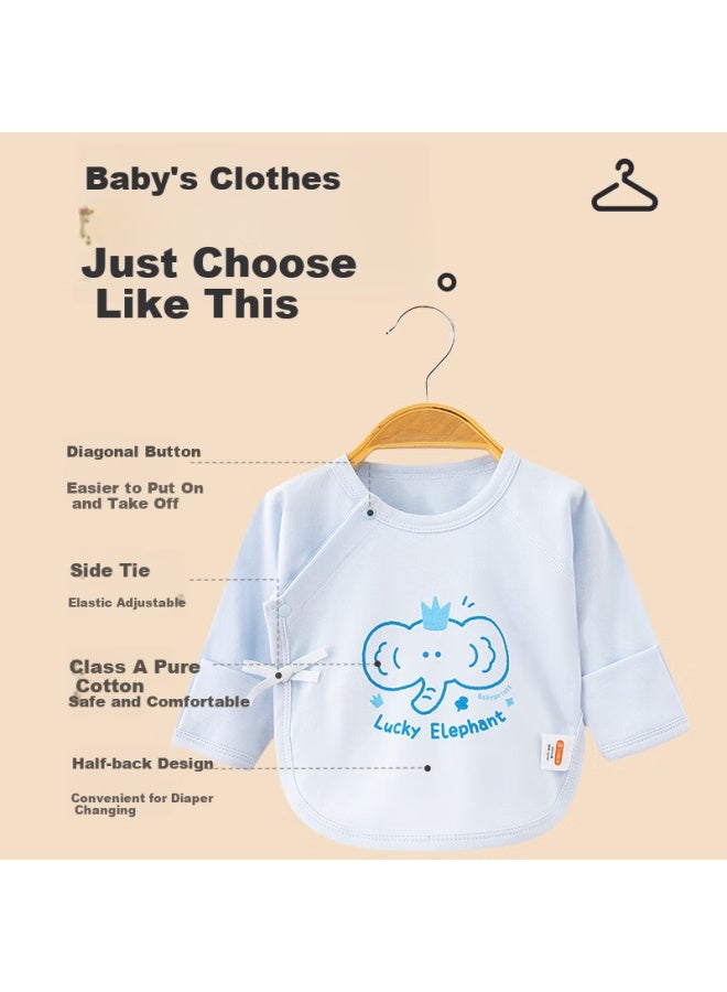 Babyprints Babyprints Newborn Half-back Onesie For Baby Boys And Girls, Pure Cotton Long Sleeve Four Seasons Underwear Soft Blue Elephant 52  - Image 2