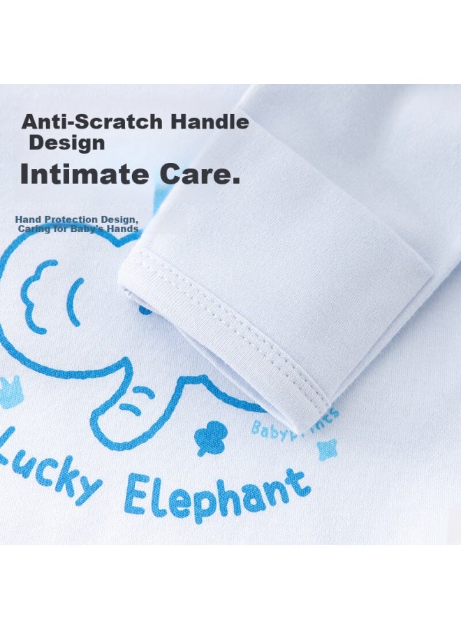Babyprints Babyprints Newborn Half-back Onesie For Baby Boys And Girls, Pure Cotton Long Sleeve Four Seasons Underwear Soft Blue Elephant 52  - Image 1