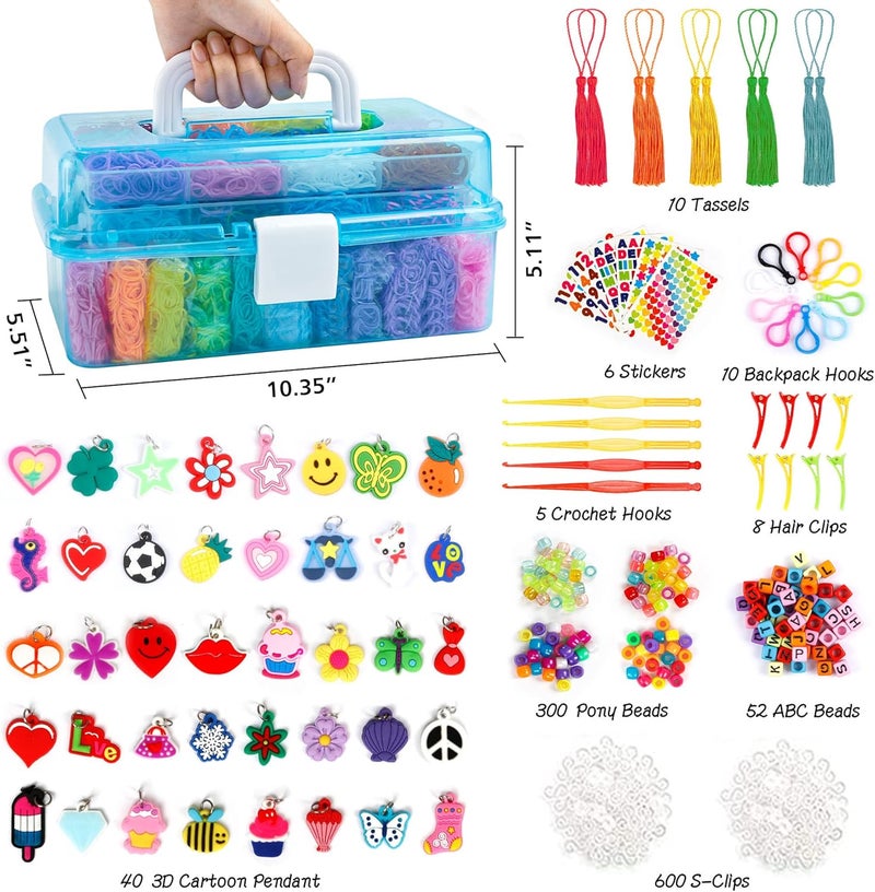INSCRAFT 17500+ Rubber Loom Bands with 3 Layer Blue Container, 28 Colors, 600 S-Clips, 352 Beads, 40 Cartoon Pendant, Bracelet Making Refill Kit for Kids - Image 2