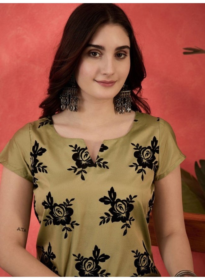 AKS Green Velvet Printe Silk Kurta Set  - Image 2