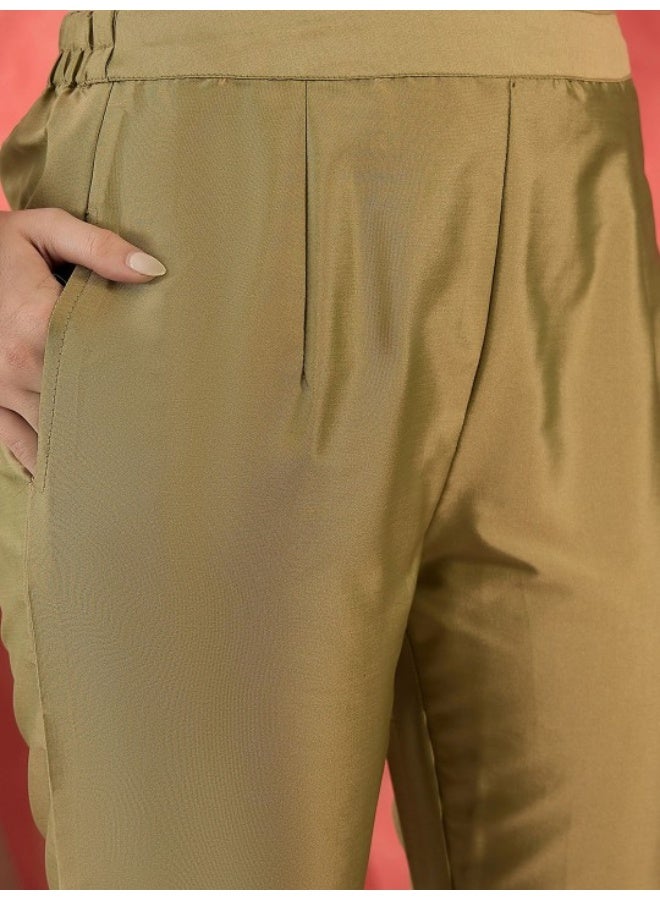 AKS Green Velvet Printe Silk Kurta Set  - Image 3