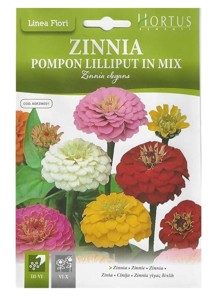 Hortus Zinnia Mix (Zinnia Pompon Lilliput in Mix) Premium Quality Seeds (Made in Italy) by Hortus Sementi