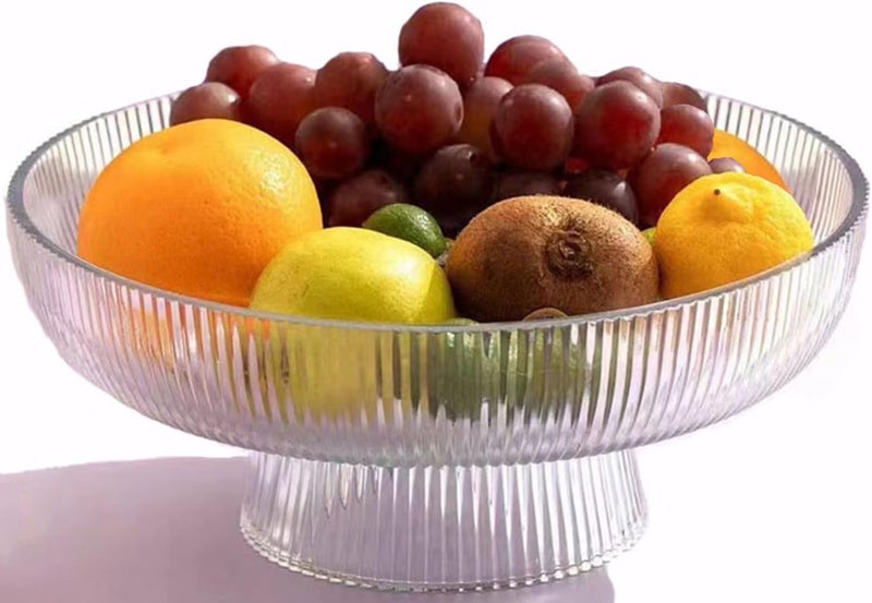 Xeiwagoo Glass Fruit Bowl,Decorative Glass Bowl,Decorative Pedestal Bowl for Table Décor,Fruit Bowl for Kitchen Counter Decor (Clear) - Image 2