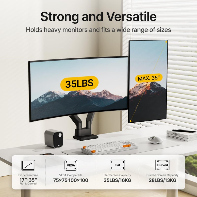 monTEK Dual Monitor Mount Monitor Arms for 2 Monitors for 17 to 35 Inch Curved Screen Holds 35 Lbs Adjustable Heavy Duty Monitor Desk Mount Cable Management, VESA 75/100mm,MA1007BK-D - Image 2