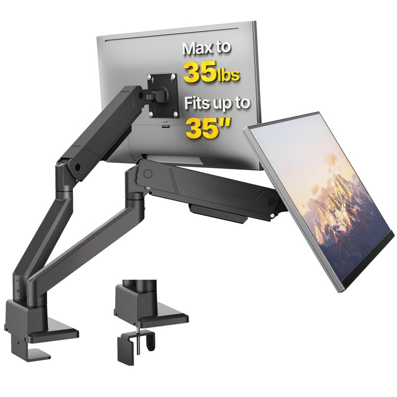 monTEK Dual Monitor Mount Monitor Arms for 2 Monitors for 17 to 35 Inch Curved Screen Holds 35 Lbs Adjustable Heavy Duty Monitor Desk Mount Cable Management, VESA 75/100mm,MA1007BK-D - Image 1