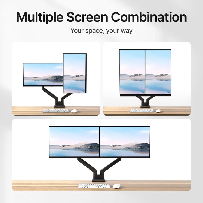monTEK Dual Monitor Mount Monitor Arms for 2 Monitors for 17 to 35 Inch Curved Screen Holds 35 Lbs Adjustable Heavy Duty Monitor Desk Mount Cable Management, VESA 75/100mm,MA1007BK-D - Image 4