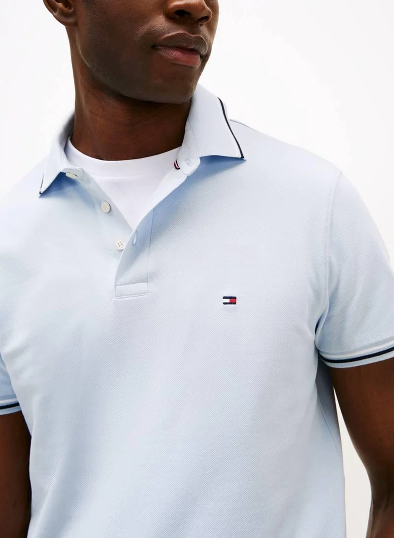 Tommy Hilfiger Sky Blue Slim Fit Tipped Pique Polo Shirt for Men | Best Price UAE