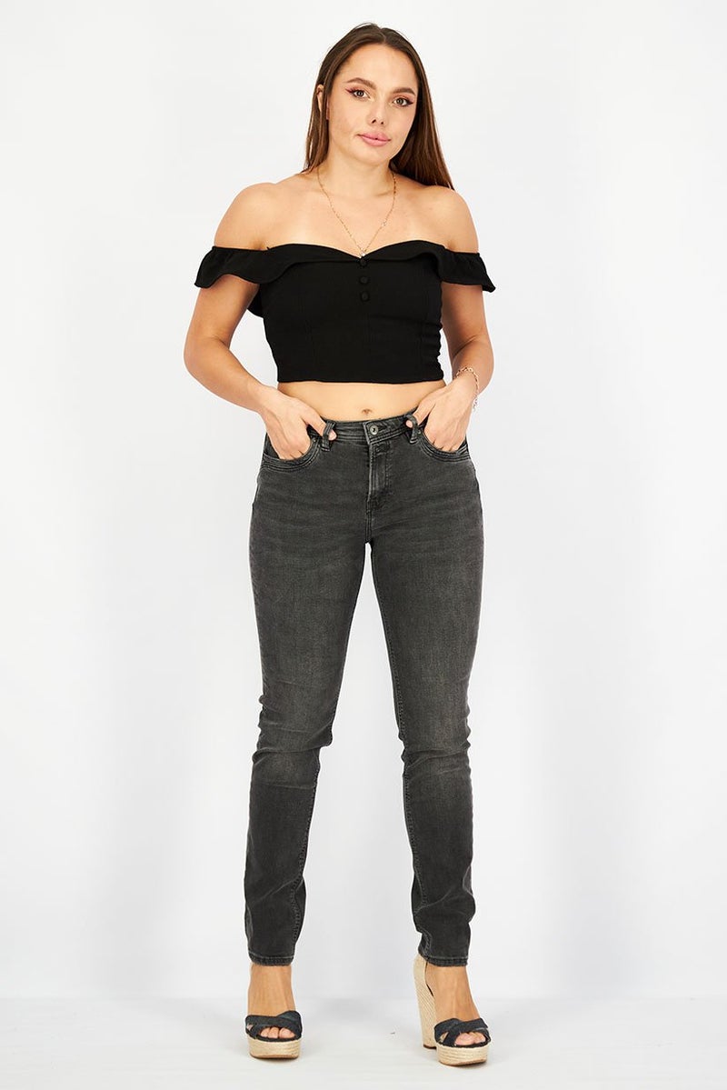 EDC Women Slim Fit Solid Jeans, Wash Black - Image 4