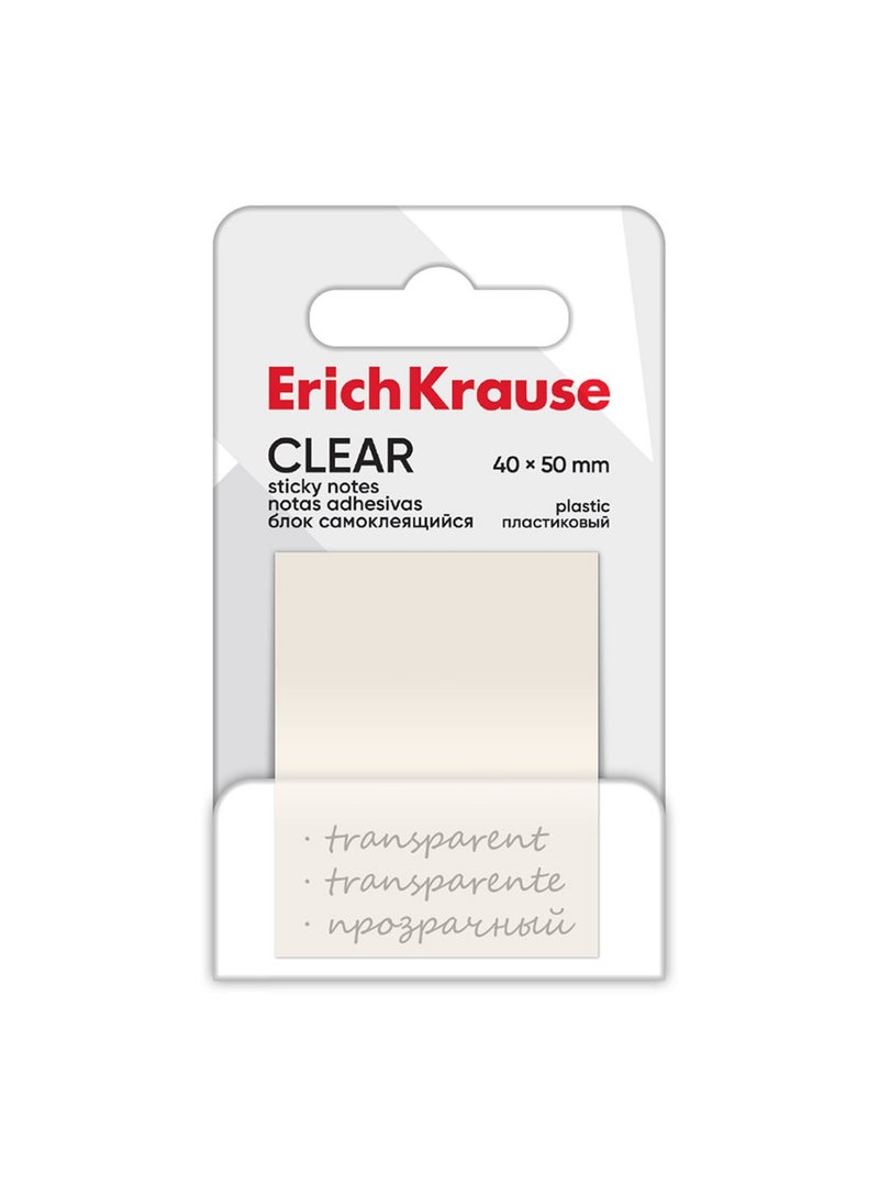 ErichKrause ملاحظات لاصقة بلاستيكية شفافة 50 ورقة بحجم 40x50 مم