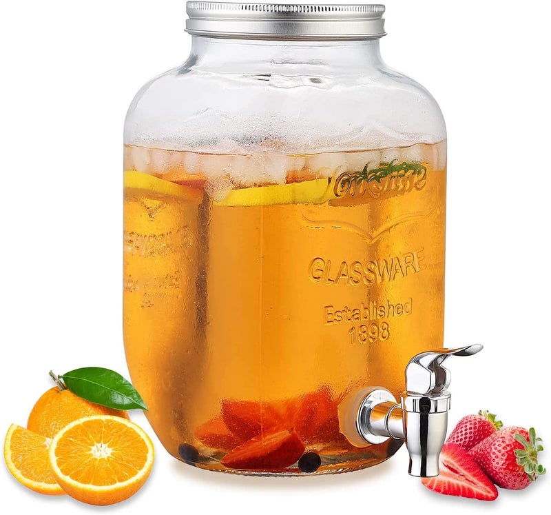 Incrizma Glass Beverage Dispenser, 4 Liter Drink Dispenser with Tap, Clear Mason Jar, Beverage Storage for Fridge, for Water, Iced Tea, Sangria, Lemonade (4 LTR, 1) - Image 1