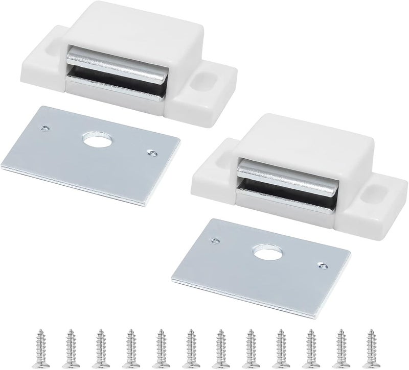 BokWin 2 PCS Magnetic Door Catch,Single Magnetic Catch White-15lb High Magnetic Shutter Hardware for Cupboard Kitchen Bathroom Closet Closures Cabinet Door with Screws - Image 1
