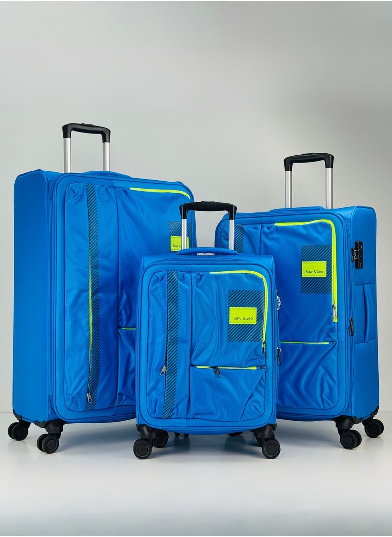 SAW & SEE Luggage Trolley Bag 3 Piece Set - Soft side Expandable Nylon Ultra Lightweight Durable Waterproof Suitcase with TSA Lock, 4 Double Spinner Wheels & Anti-Theft Zipper - 20" / 24" / 28"- Light Blue  - Image 1