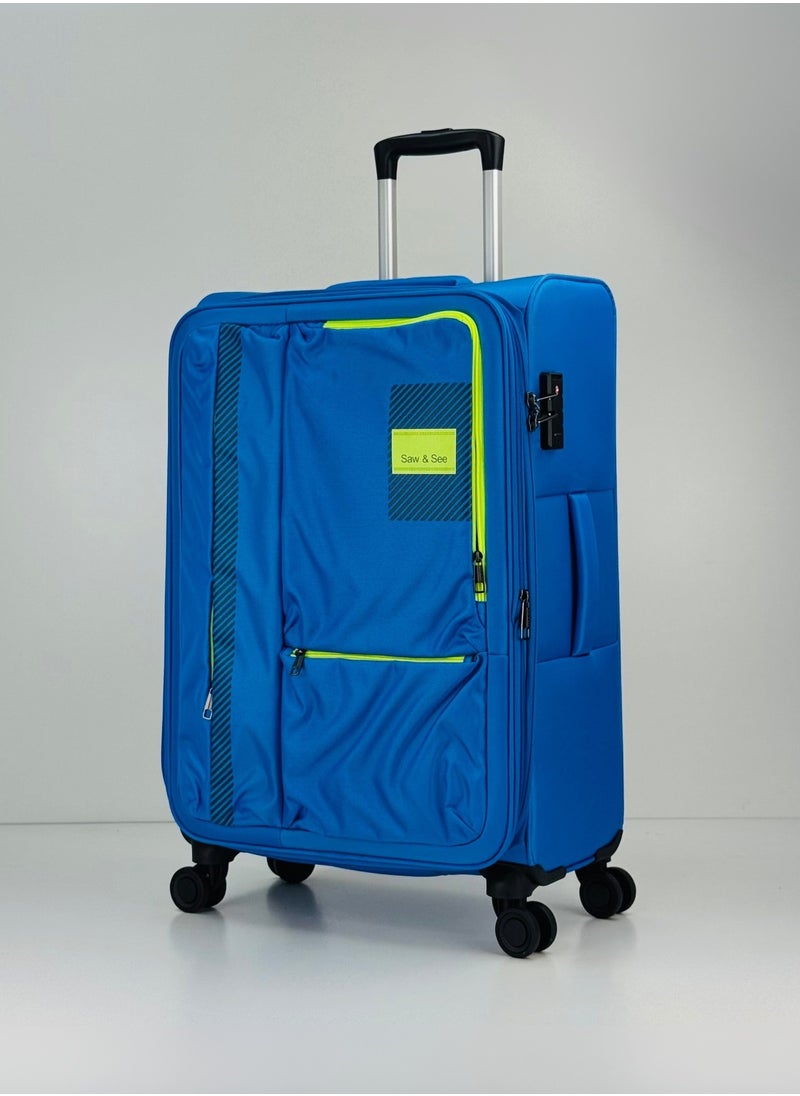 SAW & SEE Luggage Trolley Bag 3 Piece Set - Soft side Expandable Nylon Ultra Lightweight Durable Waterproof Suitcase with TSA Lock, 4 Double Spinner Wheels & Anti-Theft Zipper - 20" / 24" / 28"- Light Blue  - Image 2