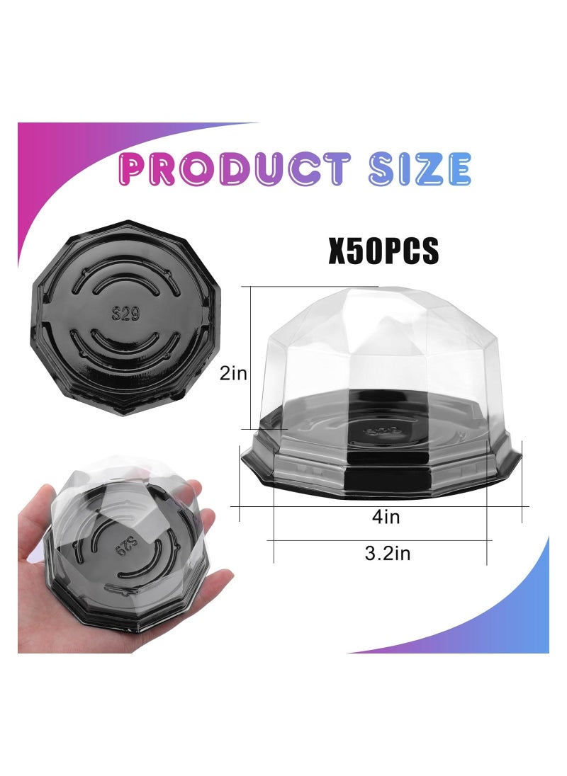 Generic - 50 Pcs Plastic Cake Container Mini Cake Containers Package Clear Plastic Miniature Cake Bakery Boxes Disposable Cupcake Case With Lids Lesser Fluted Tube Cake Wrappers - Image 1
