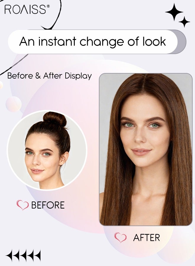 roaiss U-Shaped Straight Hair Invisible Clip-in Extension, One Piece Hair Extension Wig with 4 Clips, Heat Resistant Synthetic Hairpiece for Women , Light Brown, 60cm (24 inches) - Image 3