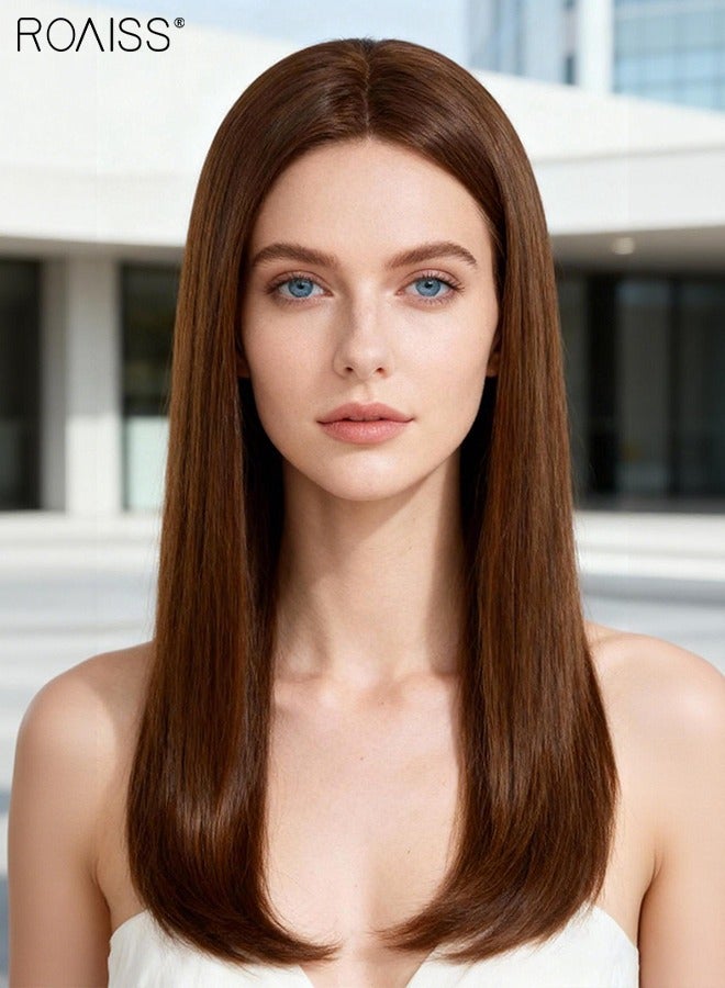roaiss U-Shaped Straight Hair Invisible Clip-in Extension, One Piece Hair Extension Wig with 4 Clips, Heat Resistant Synthetic Hairpiece for Women , Light Brown, 60cm (24 inches) - Image 5