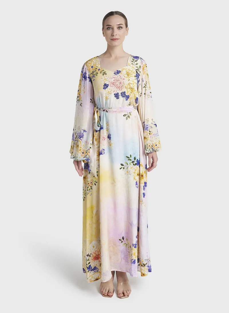 Kashkha Multicolour Floral Printed Viscose Crepe Maxi Dress (VDX08)