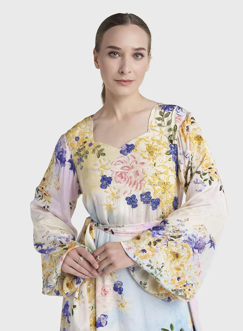 Kashkha Multicolour Floral Printed Viscose Crepe Maxi Dress (VDX08)
