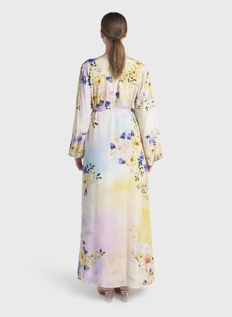 Kashkha  Multicolour Floral Printed Viscose Crepe Maxi Dress (VDX08) for Women | Best Price UAE