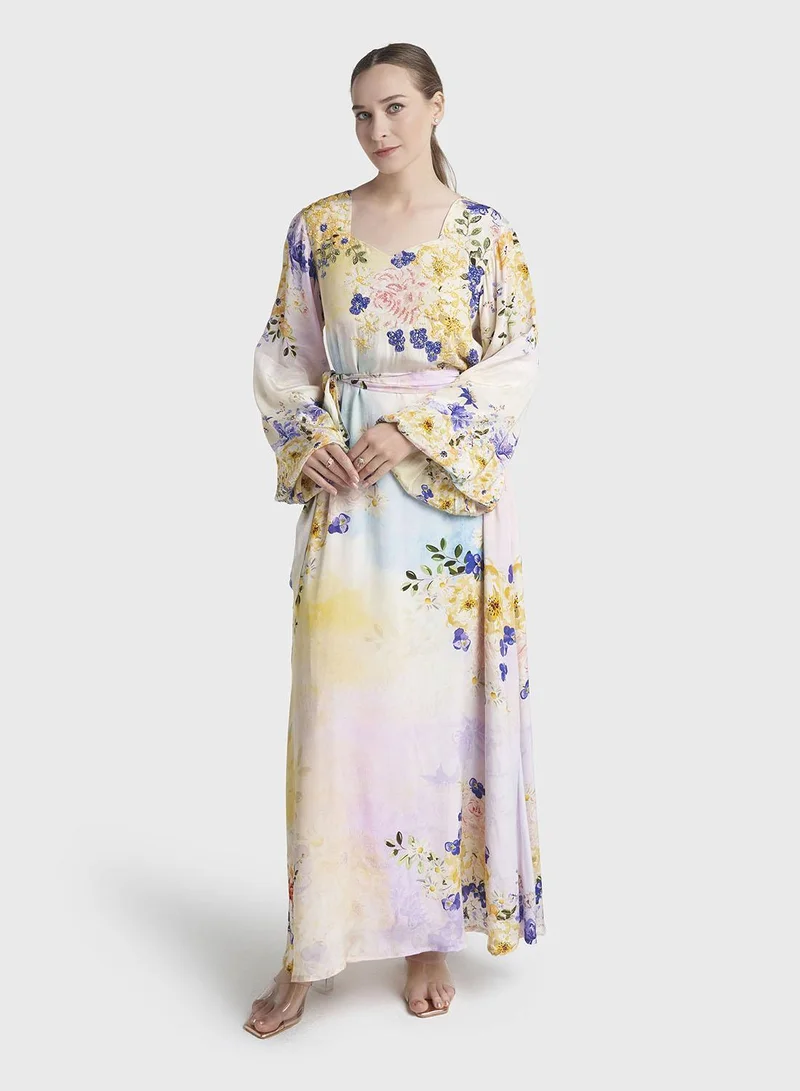 Kashkha  Multicolour Floral Printed Viscose Crepe Maxi Dress (VDX08) for Women | Best Price UAE