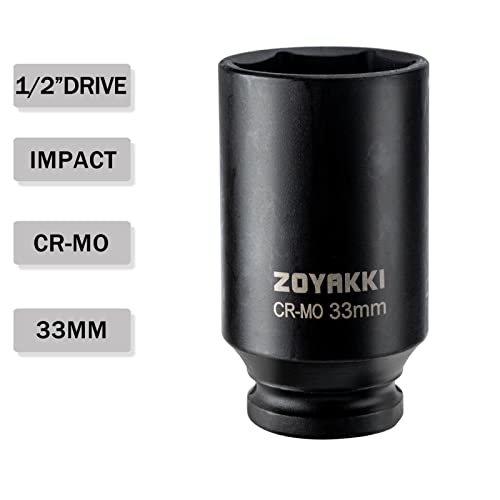 ZOYAKKI زوياكي 1/2" درايف × 33 مم عمق 6 PT تأثير صمولة، CR-MO، 1/2 بوصة درايف 6 نقطة صمولة محور لإزالة سهلة لصواميل محور العمود (33 مم) - Image 3