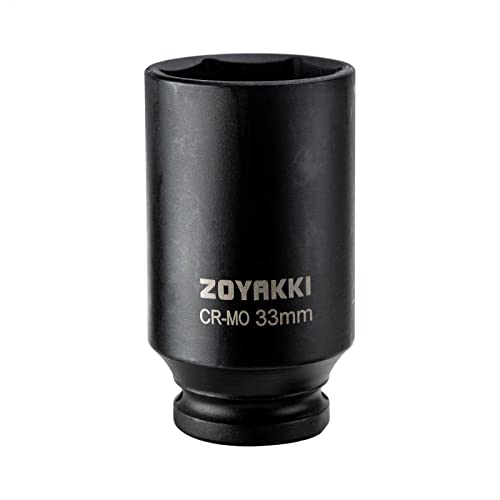 ZOYAKKI زوياكي 1/2" درايف × 33 مم عمق 6 PT تأثير صمولة، CR-MO، 1/2 بوصة درايف 6 نقطة صمولة محور لإزالة سهلة لصواميل محور العمود (33 مم) - Image 1