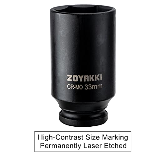 ZOYAKKI زوياكي 1/2" درايف × 33 مم عمق 6 PT تأثير صمولة، CR-MO، 1/2 بوصة درايف 6 نقطة صمولة محور لإزالة سهلة لصواميل محور العمود (33 مم) - Image 5
